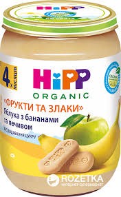 HIPP Пюре Яблоки с бананами и печеньем 190г
