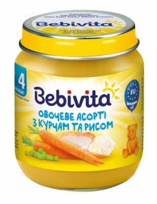 Bebivita Пюре овощное ассорти/цыпленок/рис 125г