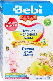 Bebi Premium Каша молочная гречка/курага/яблоко 200г