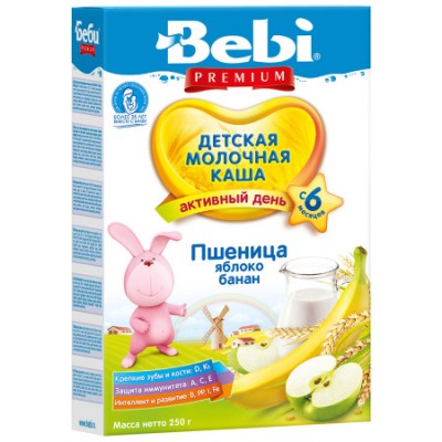 Bebi Premium Каша молочная пшеница/яблоко/банан 250г